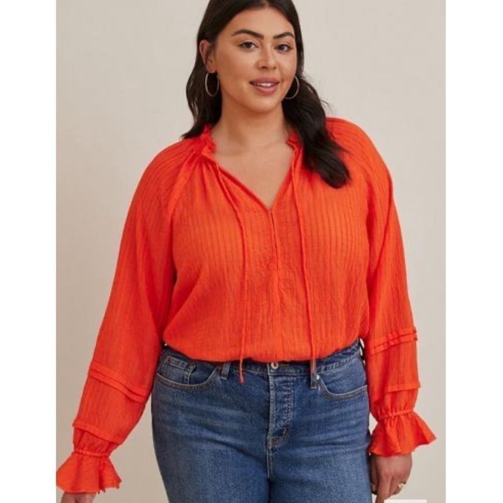 Torrid Stripe Gauze Lace Up Peasant Top Size 2X